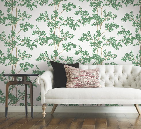Lunaria Silhouette White & Green Wallpaper