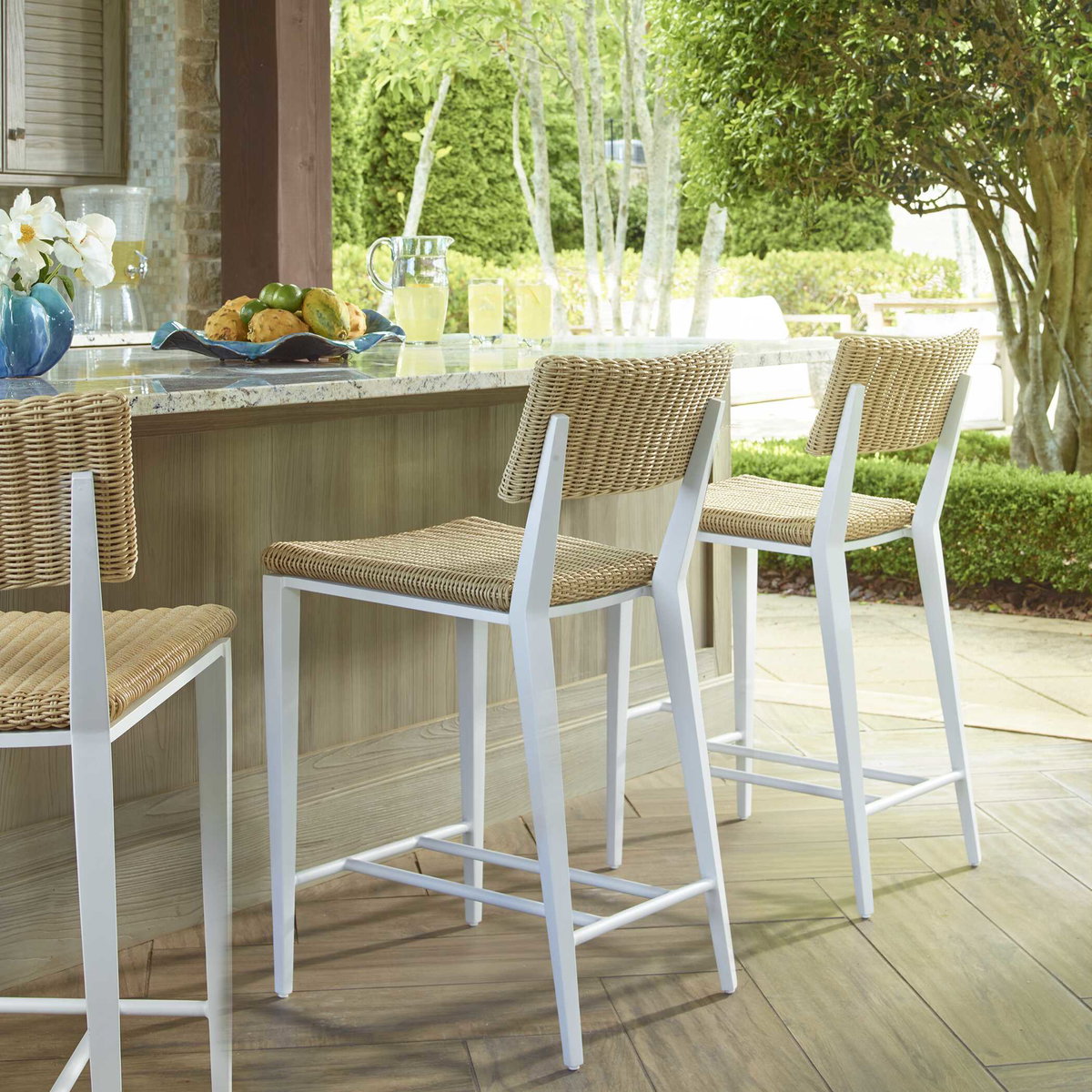 Calbas White Outdoor Counter Stool, Furniture by Uttermost, 19.75" width x 38.1" height x 22.6" depth View 2
