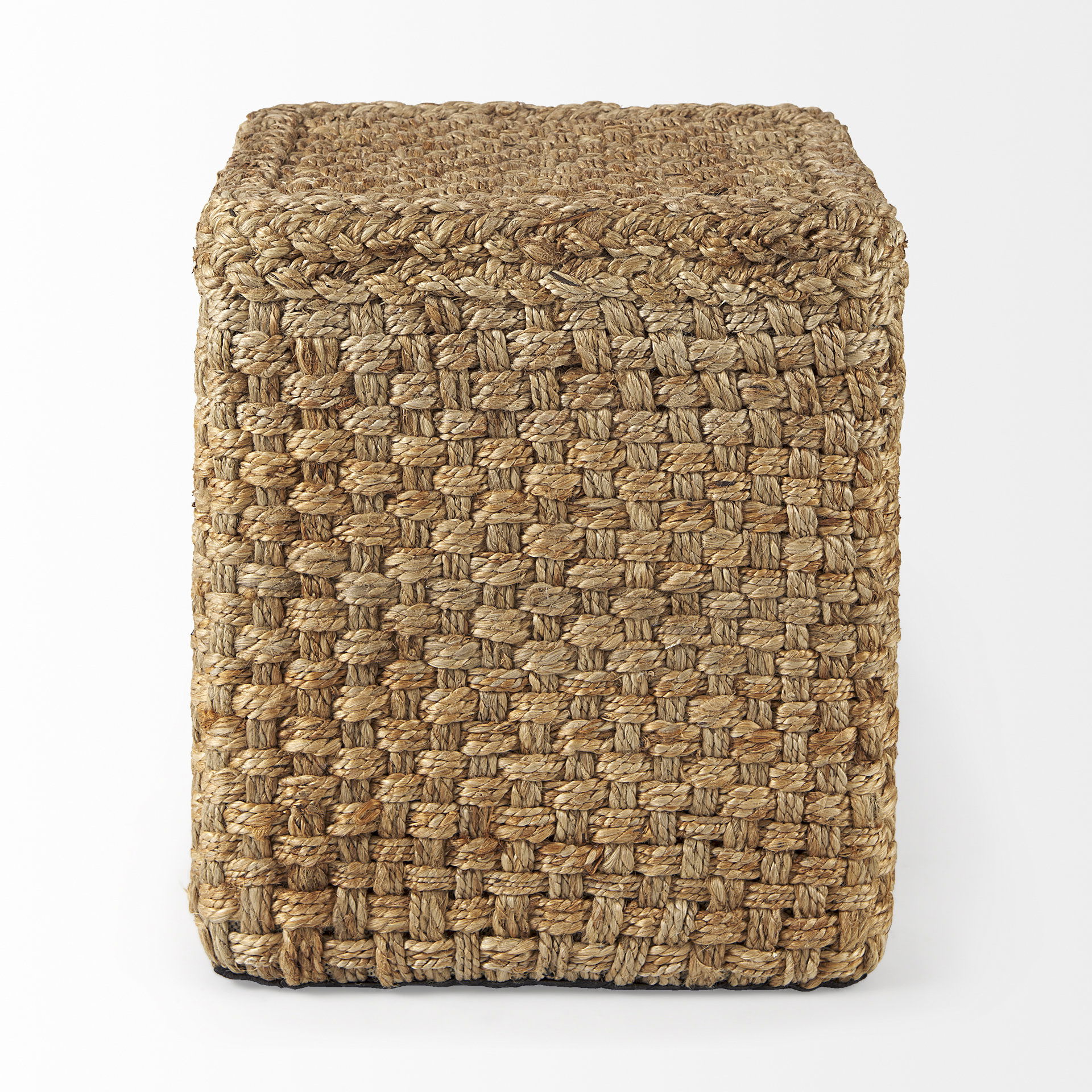 Aylin 16.5' Square Brown Jute Pouf, Ottoman by Mercana, 16.5" length x 16.5" width x 17.75" height View 3