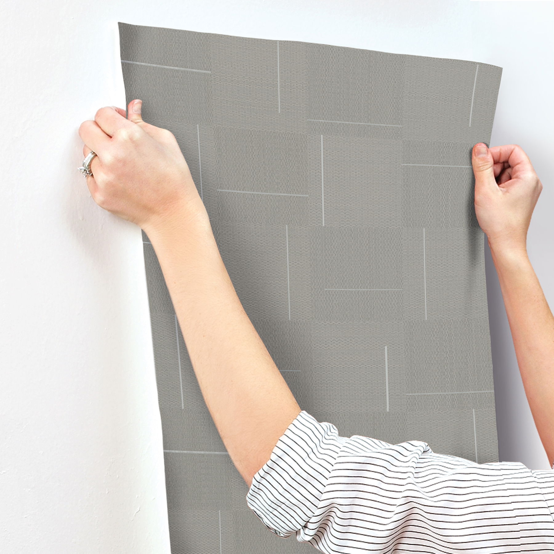 Geo Block Weave Taupe Wallpaper large image 