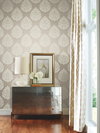 Teardrop Damask Beige Wallpaper, by York Wall, 27' length x 2'3" width x 0.02" depth thumbnail 3