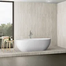 Online Designer Bathroom Kenridge Ribbon White 24x48 Wood Look Matte Fluted Porcelain Tile