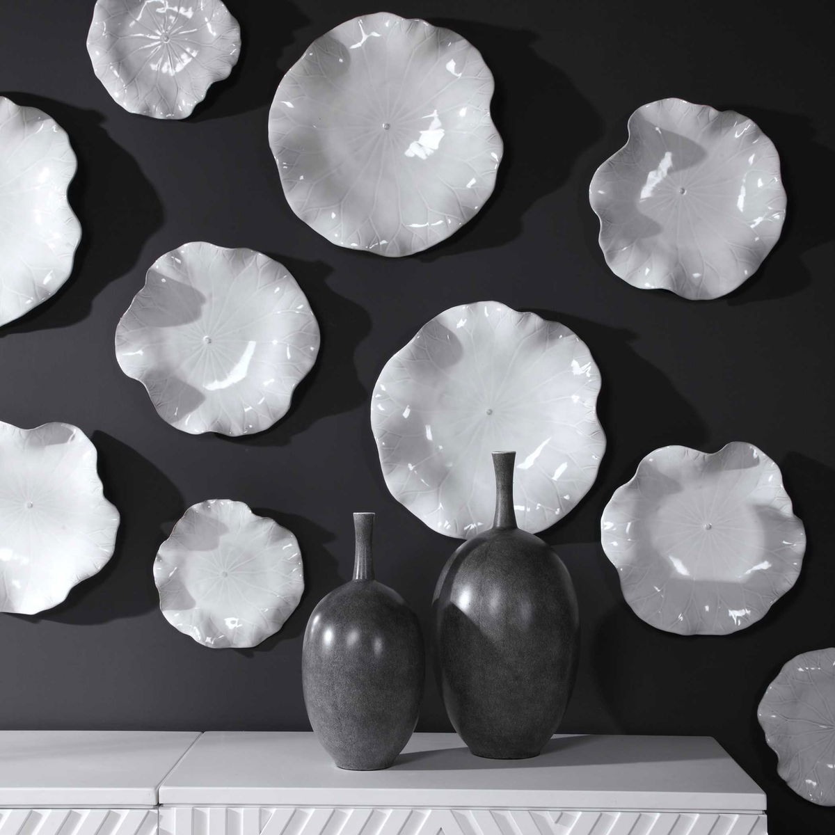 Abella Ceramic Wall Decor Set/3 White, Art by Uttermost, 17.87" width x 17.87" height x 3.87" depth View 7