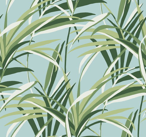 Tropical Paradise Green & Light Blue Wallpaper