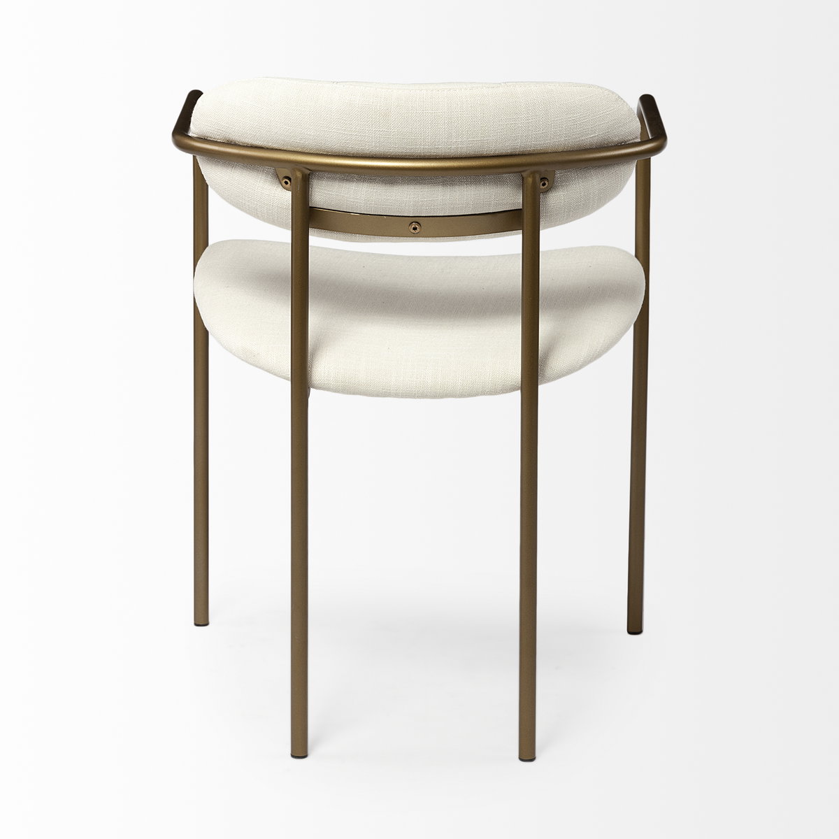 Parker Curved Back Dining Arm Chair | Cream Fabric with Gold Metal, Dining Chair by Mercana, 21.46" length x 21.06" width x 28.74" height View 9