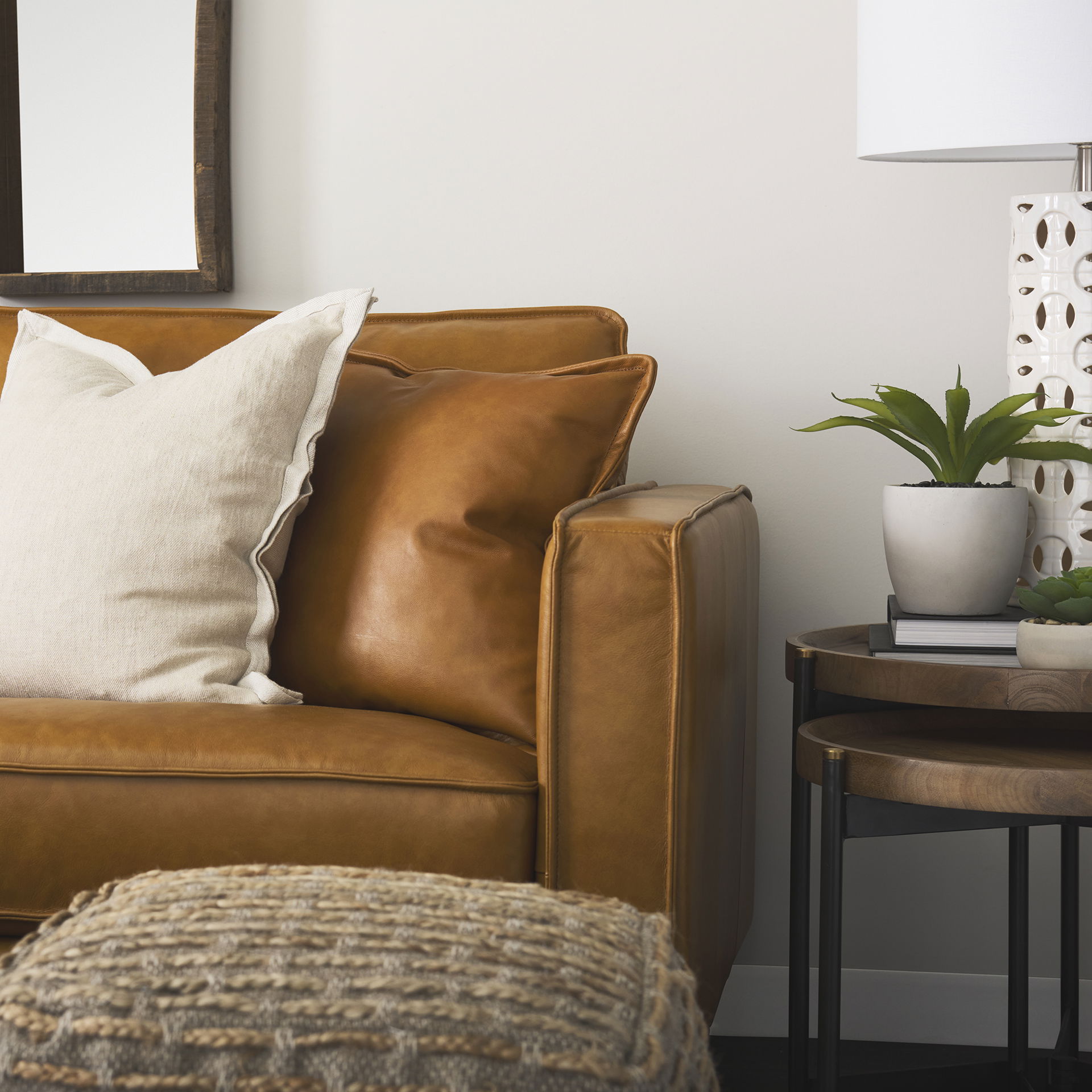 D'Arcy 88.0L x 37.0W x 34.0H Tan Leather Sofa, Sofas & Sectional by Mercana, 88.19" length x 36.61" width x 33.86" height View 2