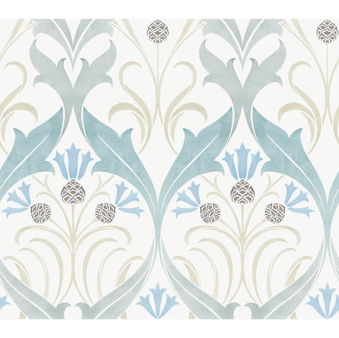 Pine Cone Ribbon Teal Wallpaper