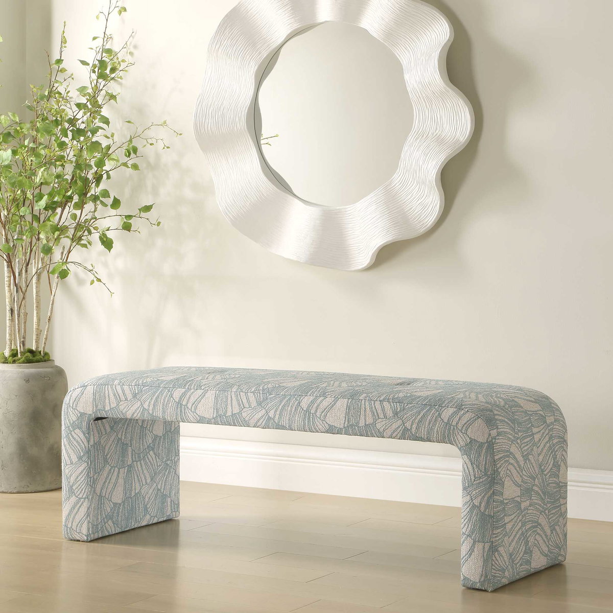 Amie Spa Blue Bench, Benche by Uttermost, 54" width x 18" height x 19" depth View 3