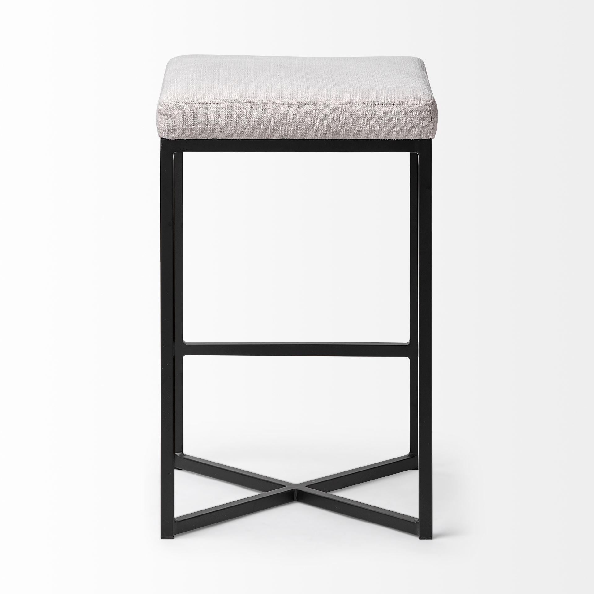 Frodo 26' Seat Height White Fabric Seat Black Metal Base Stool large image 