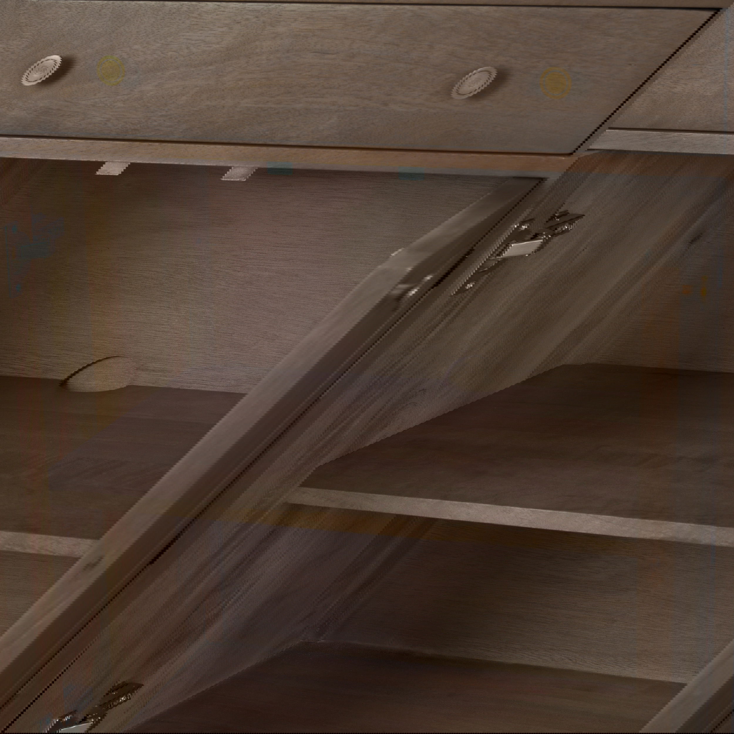 Baron Dark Brown Solid Wood with Antiqued Aged Brass Knobs 3-Drawer 6-Door Sideboard, Sideboards & Buffet by Mercana, 81.75" length x 19" width x 36" height View 12