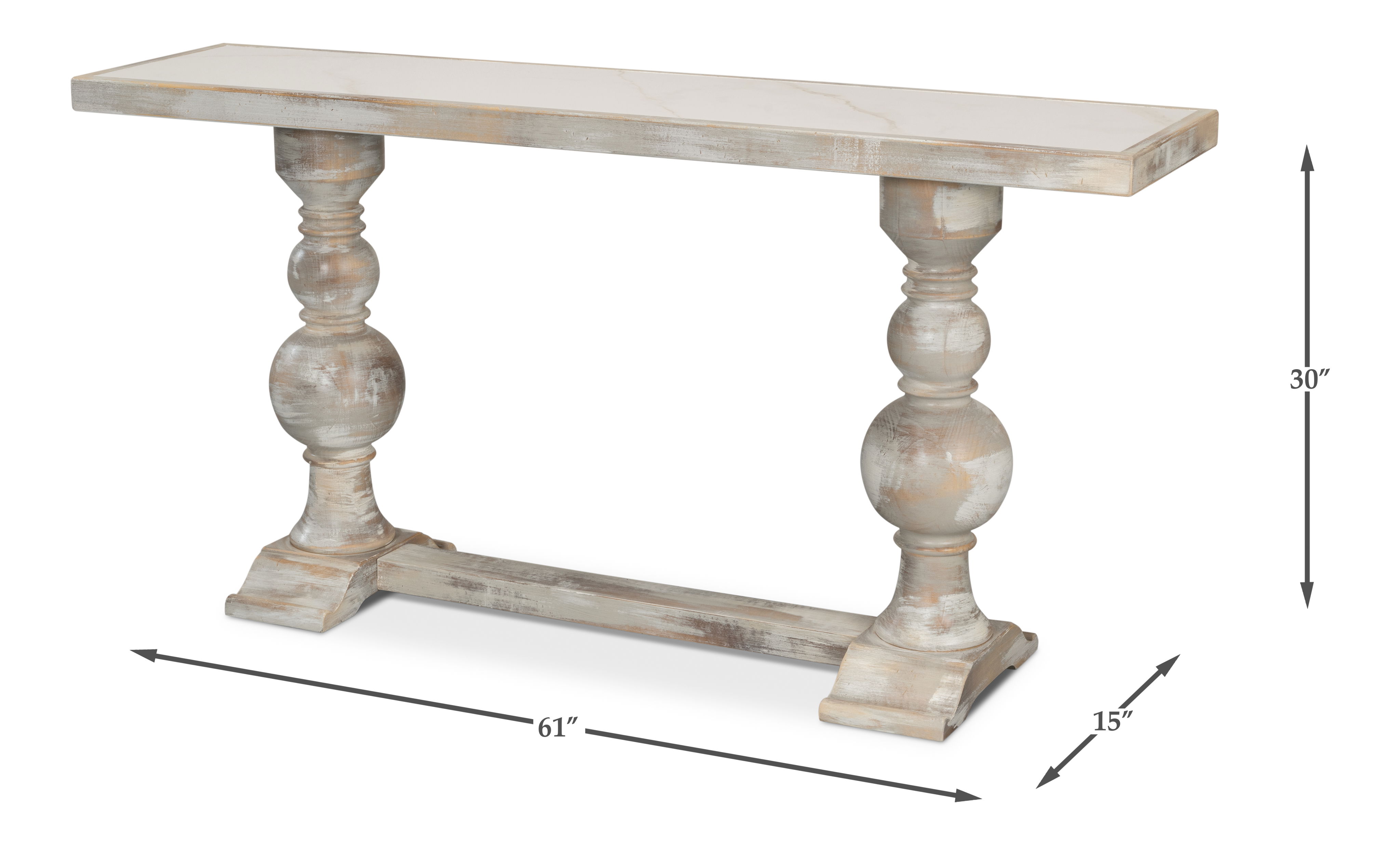 Stacy Double Pedestal Console, Console Table by Sarreid, 61" length x 15" width x 30" height View 15