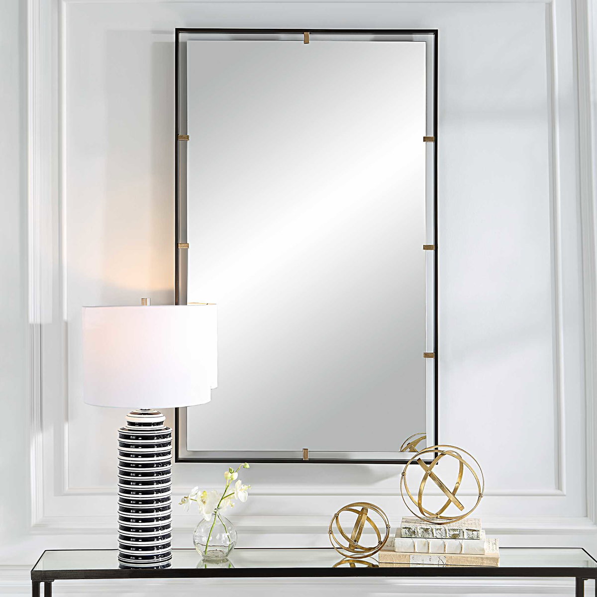 Egon Rectangular Bronze Mirror, by Uttermost, 29.87" width x 50" height x 1.62" depth View 7