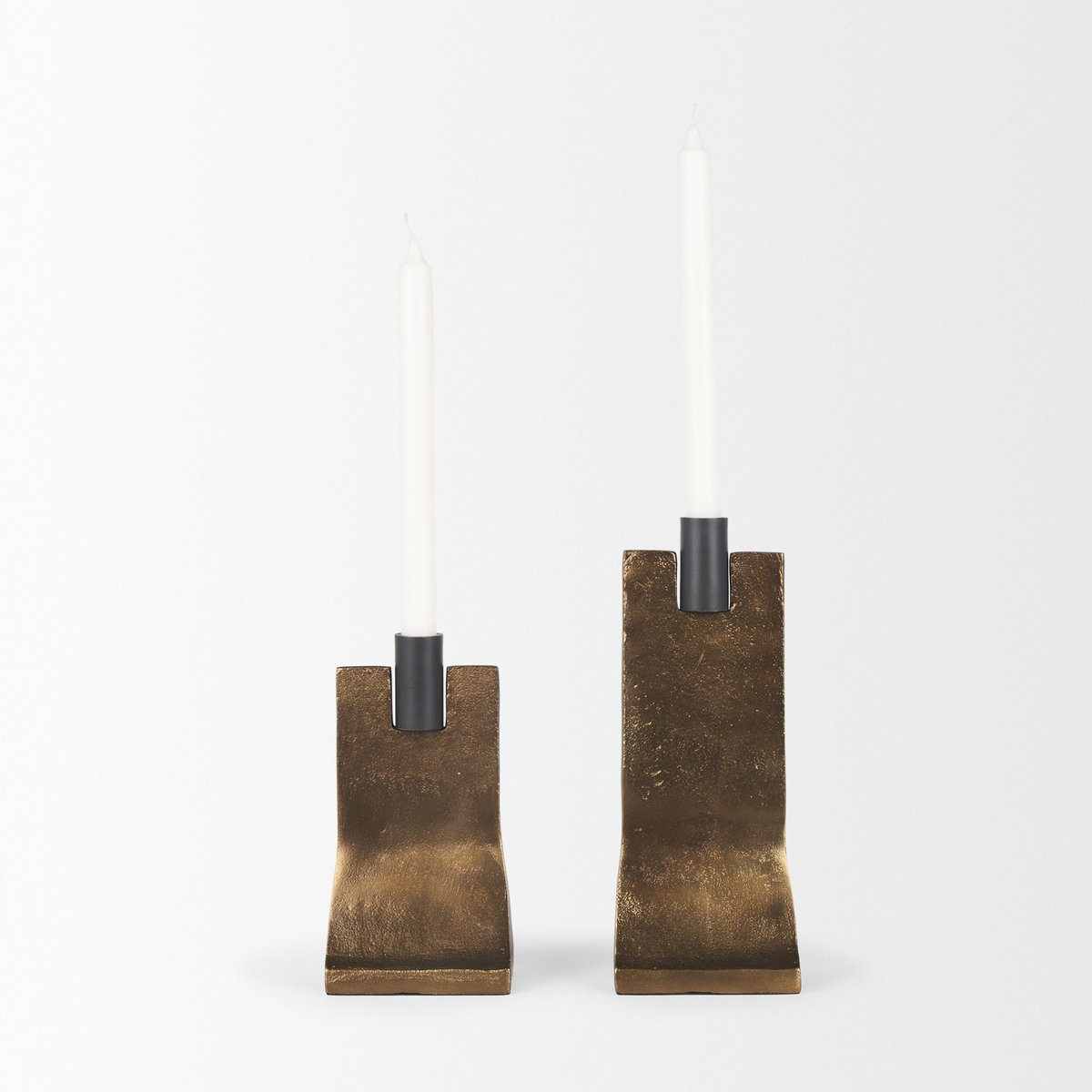 Polli Antiqued Gold with Matte Black Metal Taper Candleholders (Set of 2), Candles & Candle Holder by Mercana, 4.33" length x 4.15" width x 11.4" height View 6