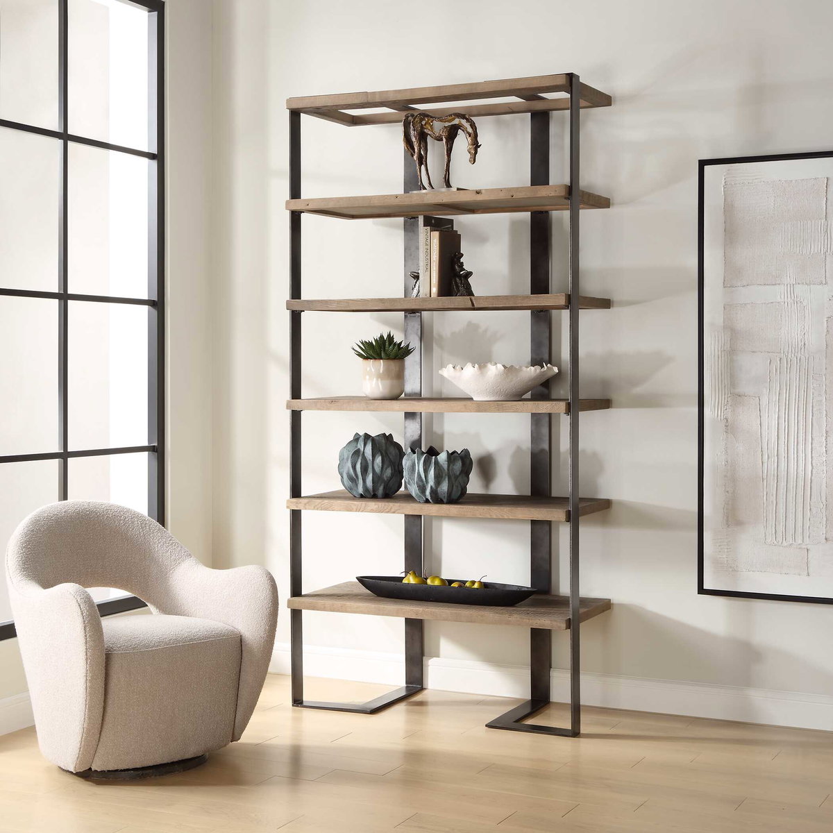 Felix Reclaimed Oak Etagere, by Uttermost, 3'8" width x 7'6" height x 1'8" depth View 4