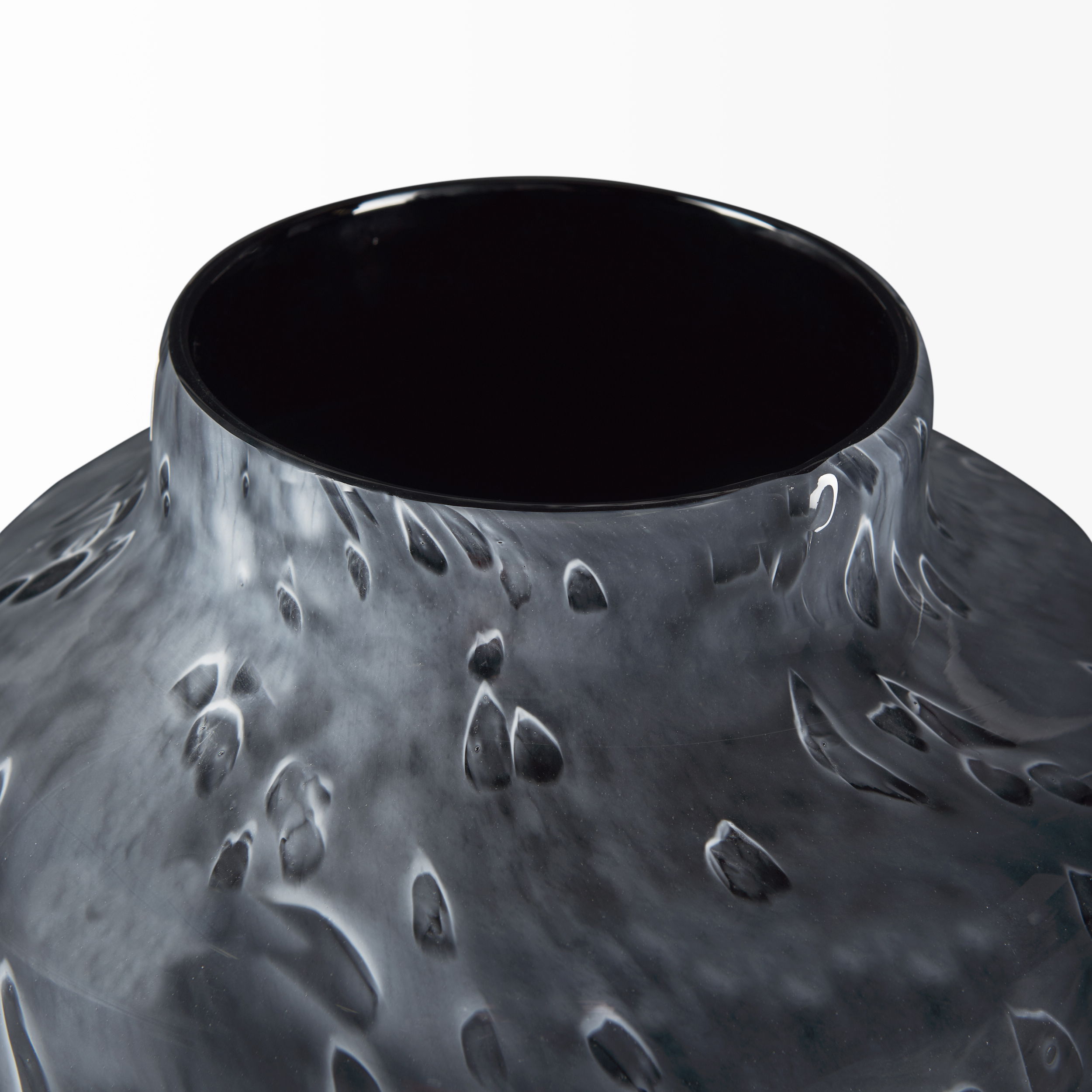 Masai Small Black Mottled Glass Vase, by Mercana, 10.31" length x 10.31" width x 9.25" height View 6