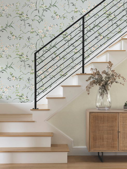 Blossom Branches Spa Blue Wallpaper