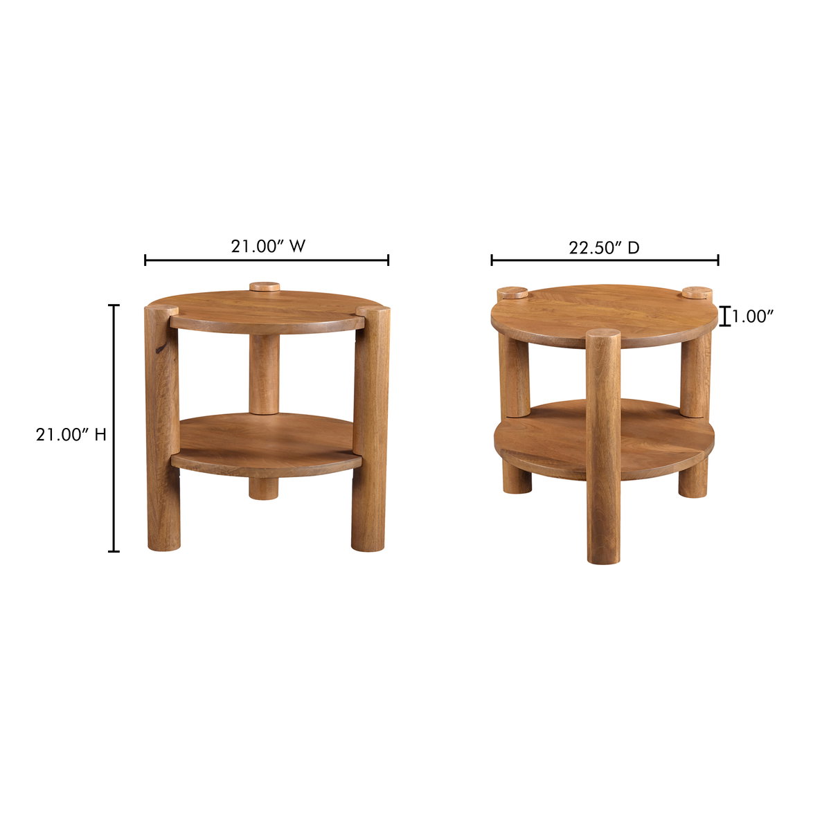 Olsen Accent Table Vintage Brown, Side & End Table by Moe's Home, 21" width x 21" height x 22.5" depth View 8