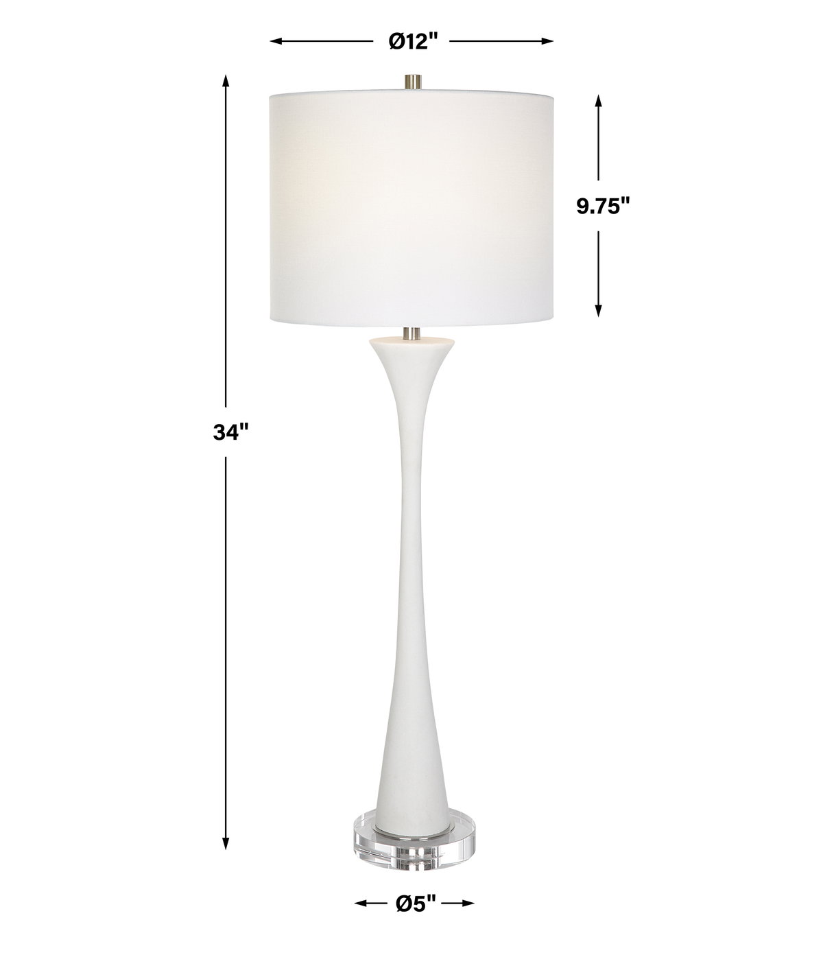 Fountain White Marble Buffet Lamp, Table Lamp by Uttermost, 12" width x 34" height x 12" depth View 3