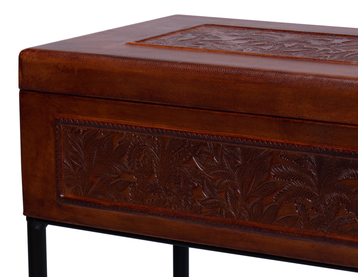 Botanical Leather Box On Stand, by Sarreid, 10" length x 2' width x 2'1" height View 5