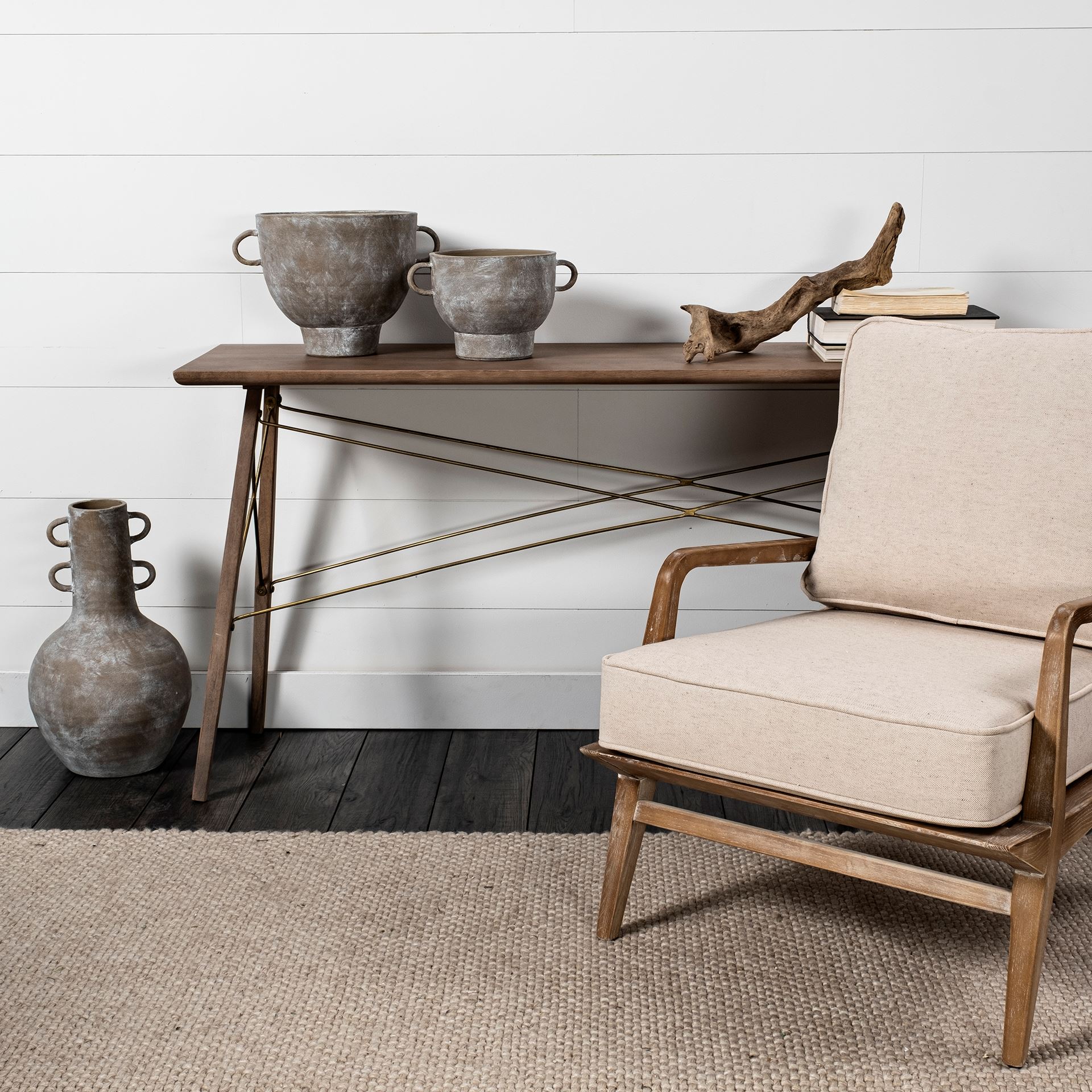 Harman II Off-White Fabric Seat with Wood Frame Accent Chair large image 