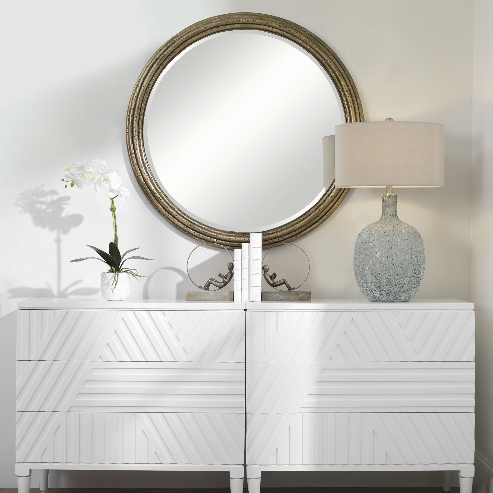 Spera Round Gold Mirror, by Uttermost, 42.12" width x 42.12" height x 2.12" depth View 2