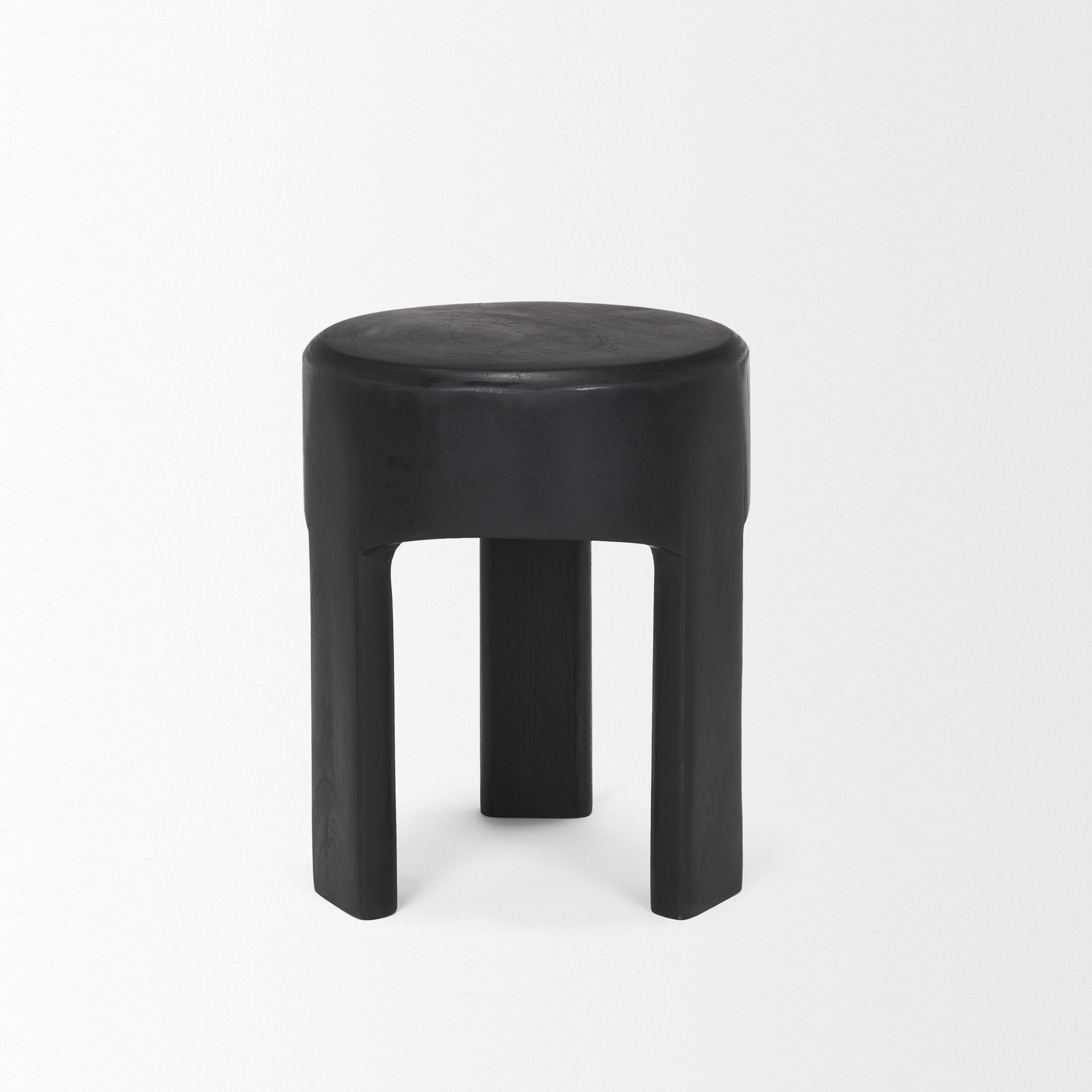 Riya Solid Black Wooden Stool, Ottoman by Mercana, 15" length x 15" width x 19" height View 5