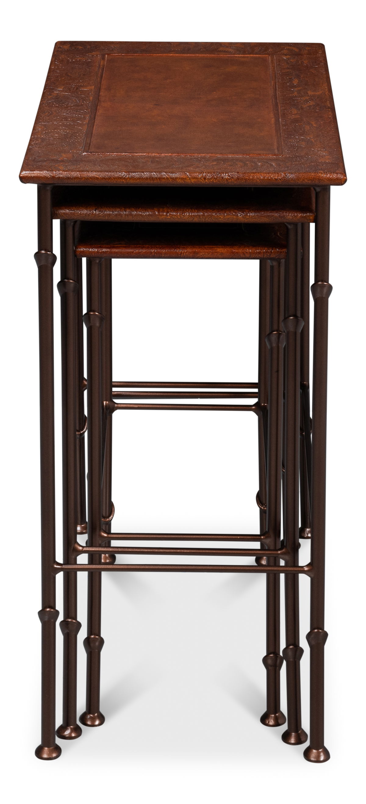 Kew Gardens Leather Nesting Tables, by Sarreid, 1'2" length x 1'11" width x 2'1" height View 5