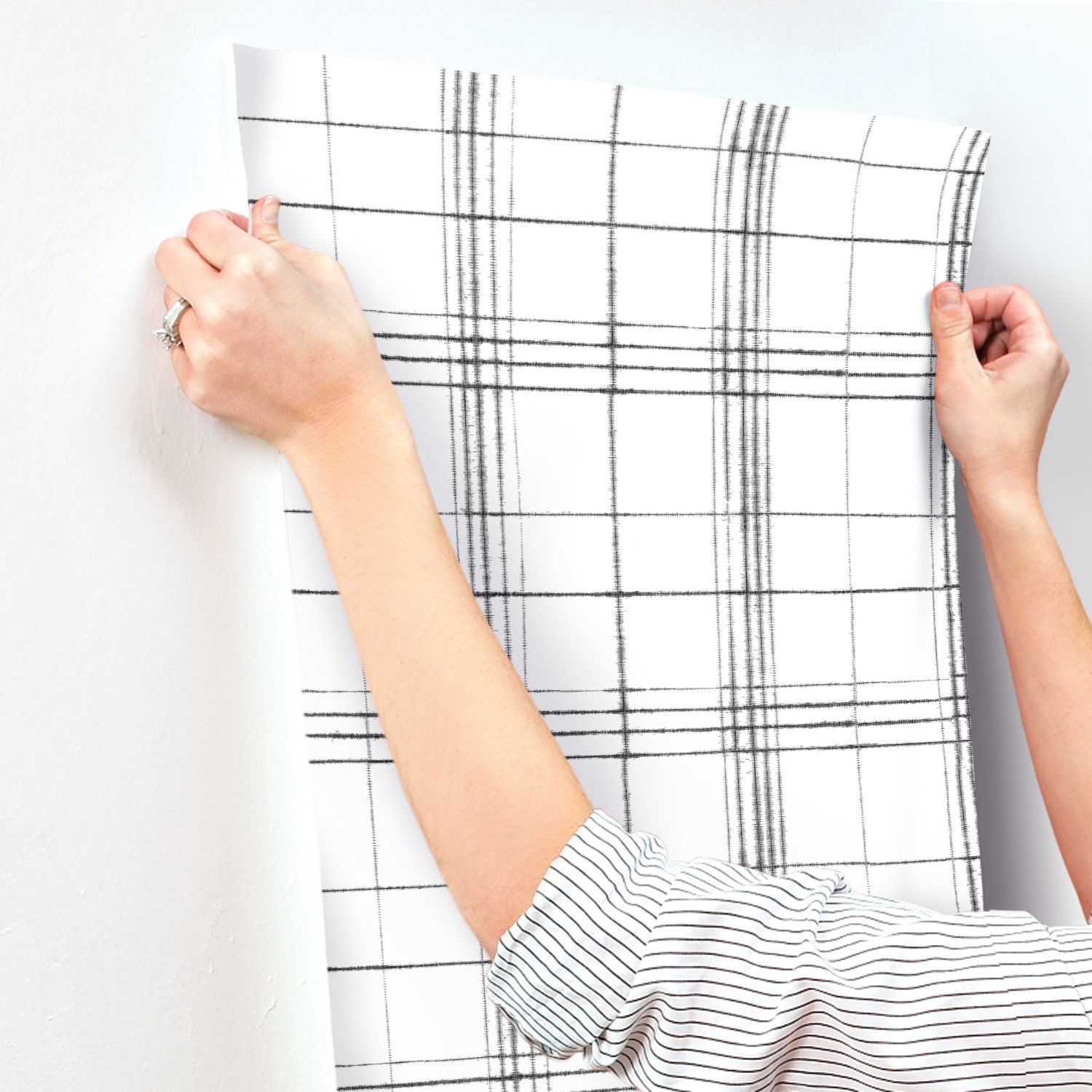 Farmhouse Plaid Black & White Wallpaper large image 