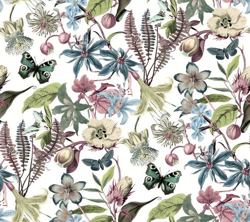 Butterfly House White & Fuchsia Wallpaper