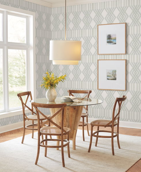 Etched Lattice Green Wallpaper