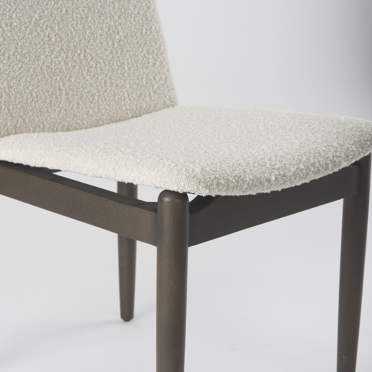 Cavett Curved Back Dining Side Chair | Cream Boucle with Dark Wood, Dining Chair by Mercana, 18" length x 25" width x 33.46" height View 14