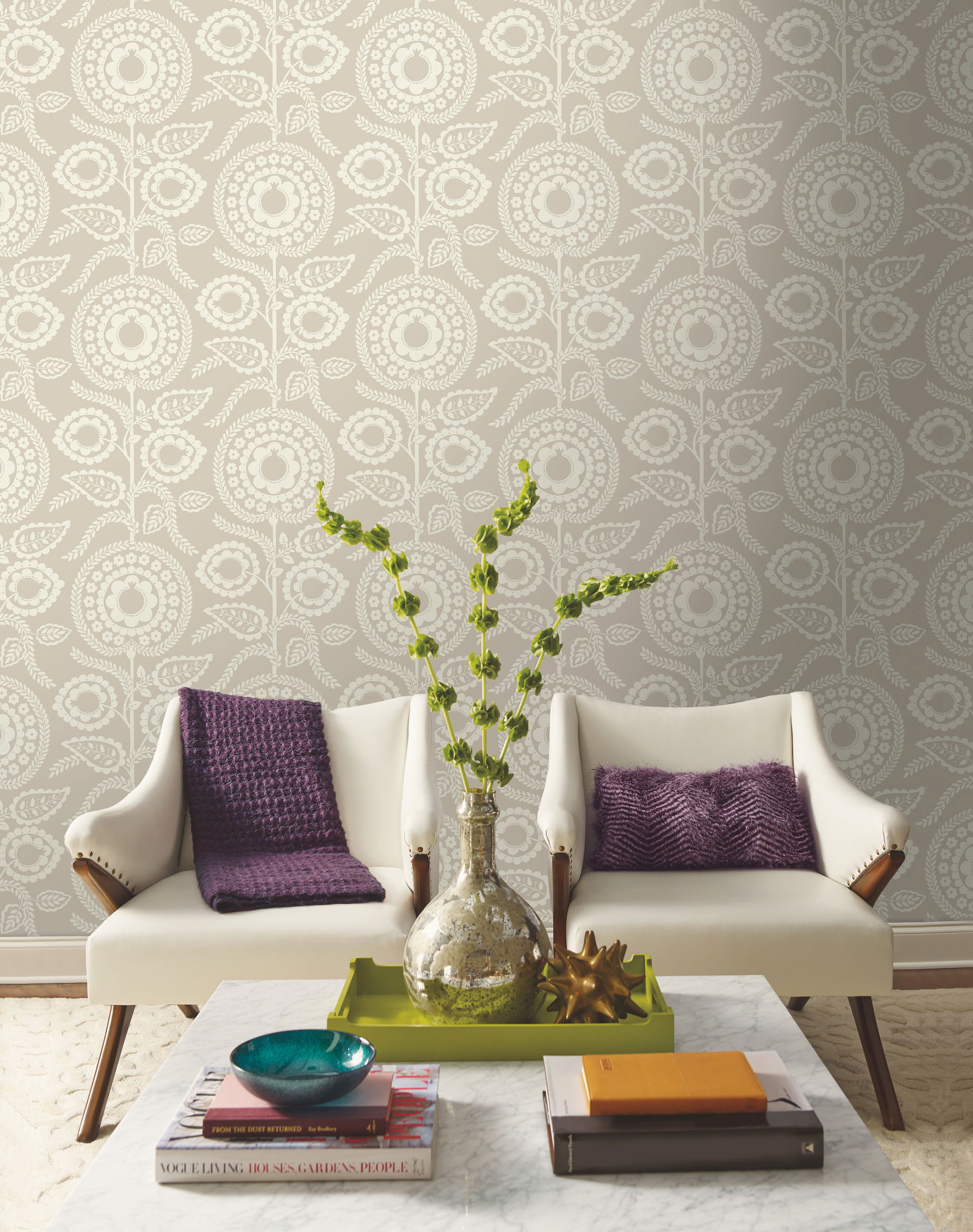 Pomegranate Bloom Off White Wallpaper large image 