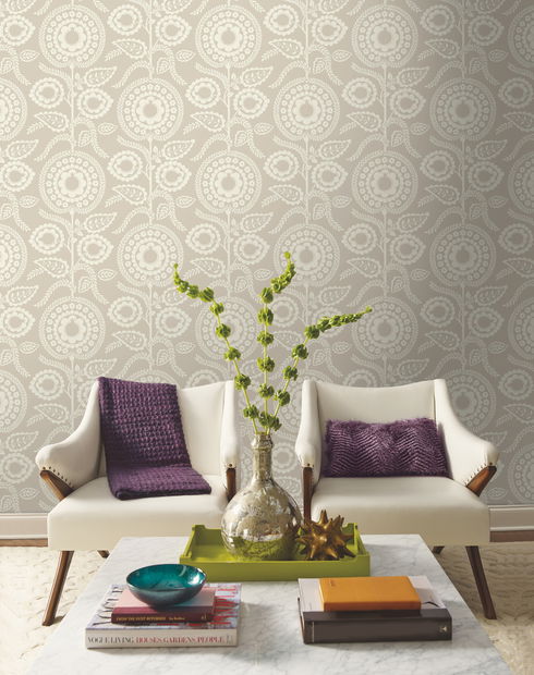 Pomegranate Bloom Off White Wallpaper