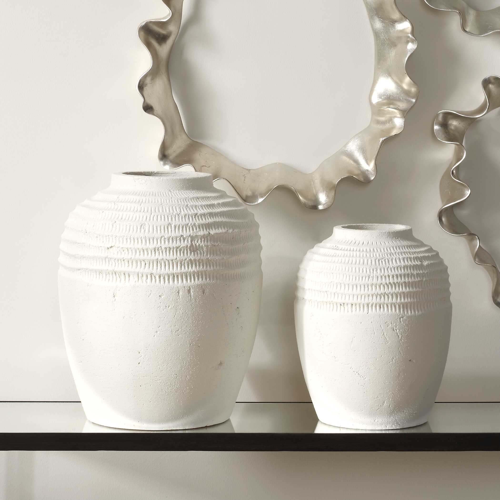 Luna Ridge White Ceramic Vases Set/2, Decorative by Uttermost, 11.75" width x 14.25" height x 11.75" depth View 3