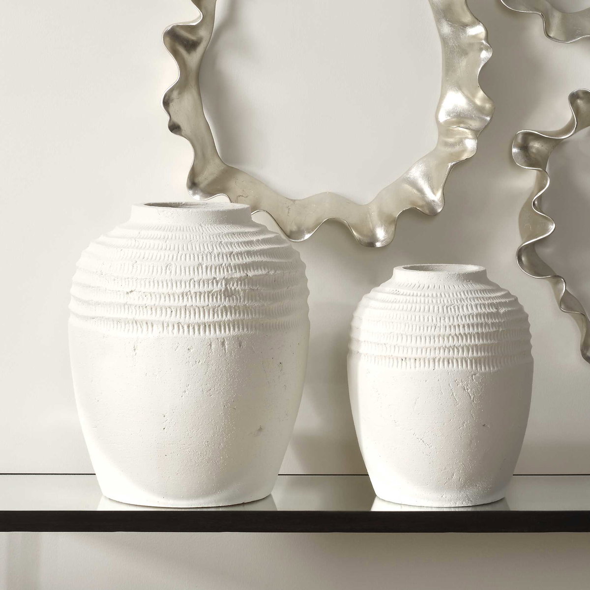 Luna Ridge White Ceramic Vases Set/2, by Uttermost, 11.75" width x 14.25" height x 11.75" depth View 3
