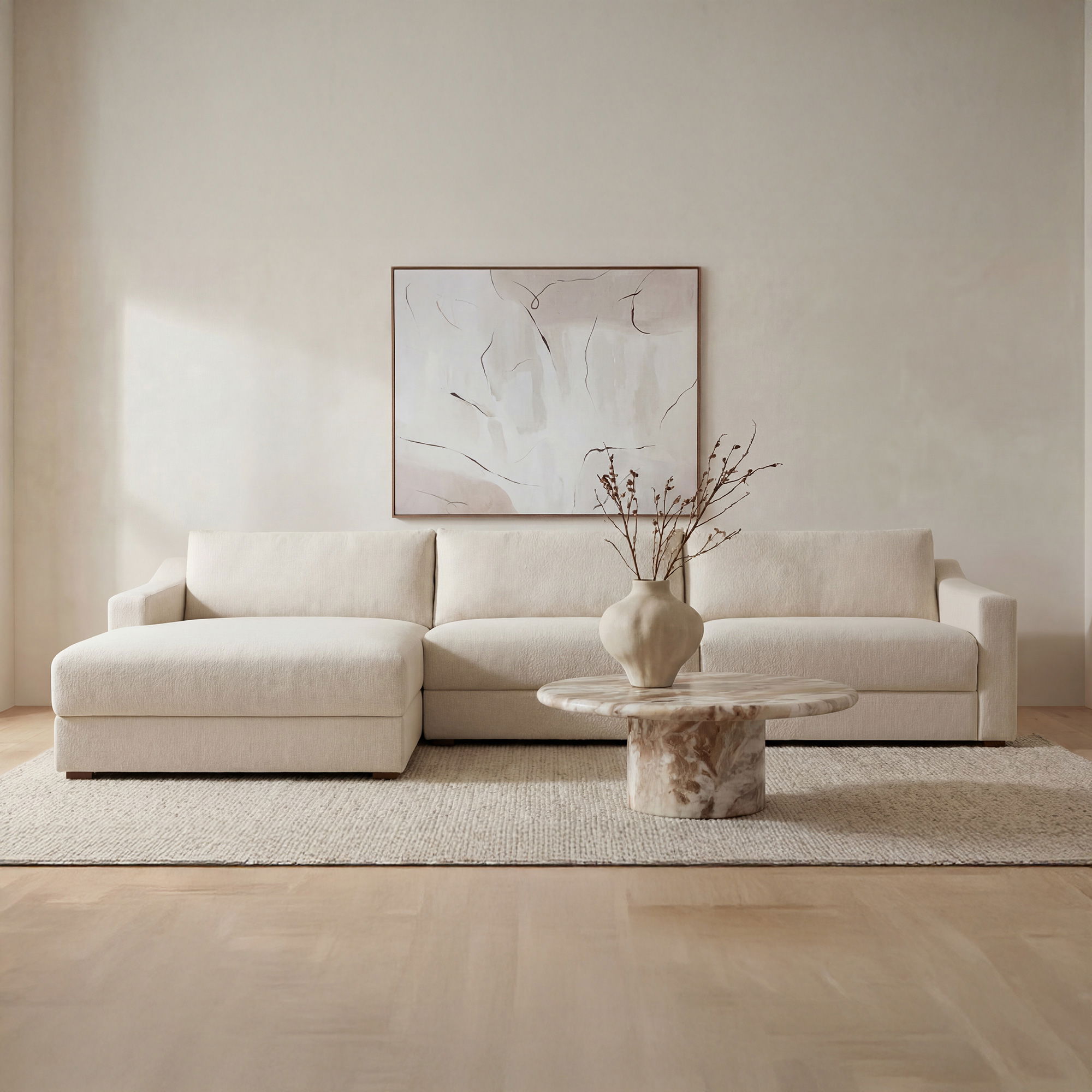 Farrow Sectional Flecked Oat Left, Sectional Sofa by Moe's Home, 130.5" width x 31.75" height x 61.5" depth View 7