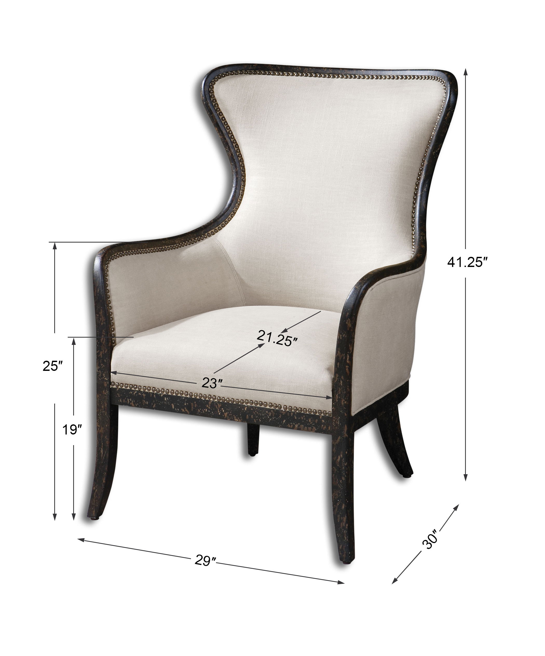 Sandy Wing Back Armchair, Furniture by Uttermost, 29" width x 41" height x 30" depth View 3