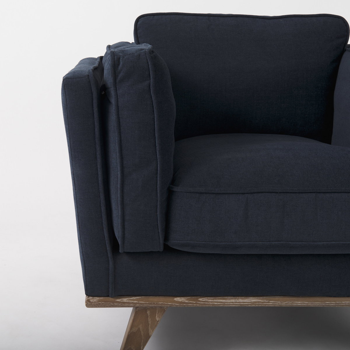 Brooks  Navy Blue Fabric Chair with Medium Brown Wooden Legs, Accent Chair by Mercana, 41.73" length x 34.84" width x 33.46" height View 11
