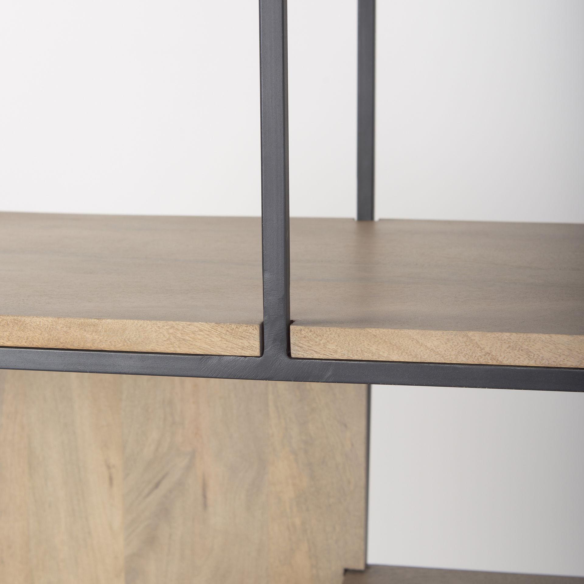 Morris 47.0L x 15.0W x 75.0H Light Brown Wood with Black Metal Frame 6-Tier Shelving Unit, Shelving & Bookcase by Mercana, 47.25" length x 15" width x 75.5" height View 8