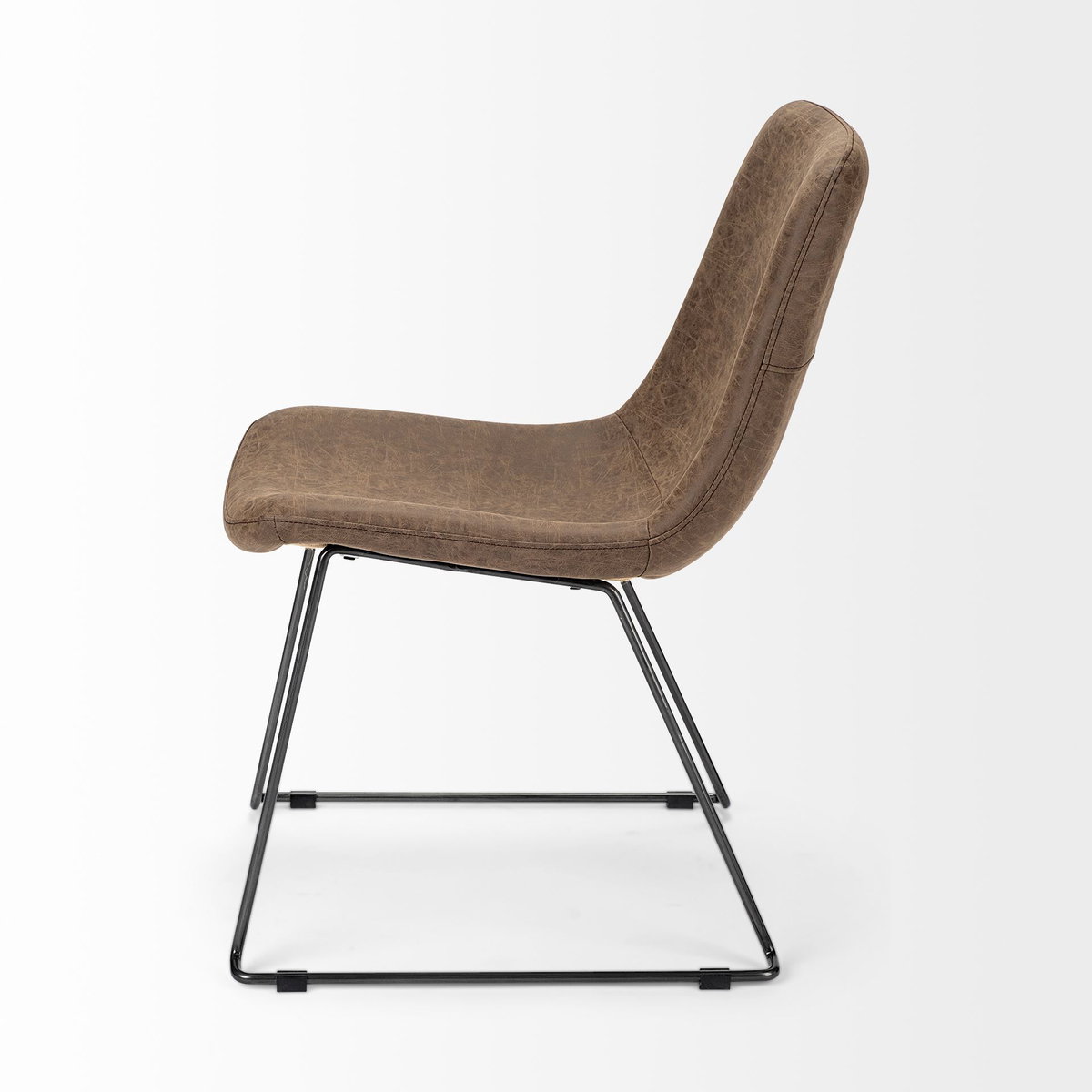 Sawyer Solid Back Dining Side Chair | Brown Faux Leather with Pipe Metal, Dining Chair by Mercana, 22.44" length x 24.8" width x 34.65" height View 4