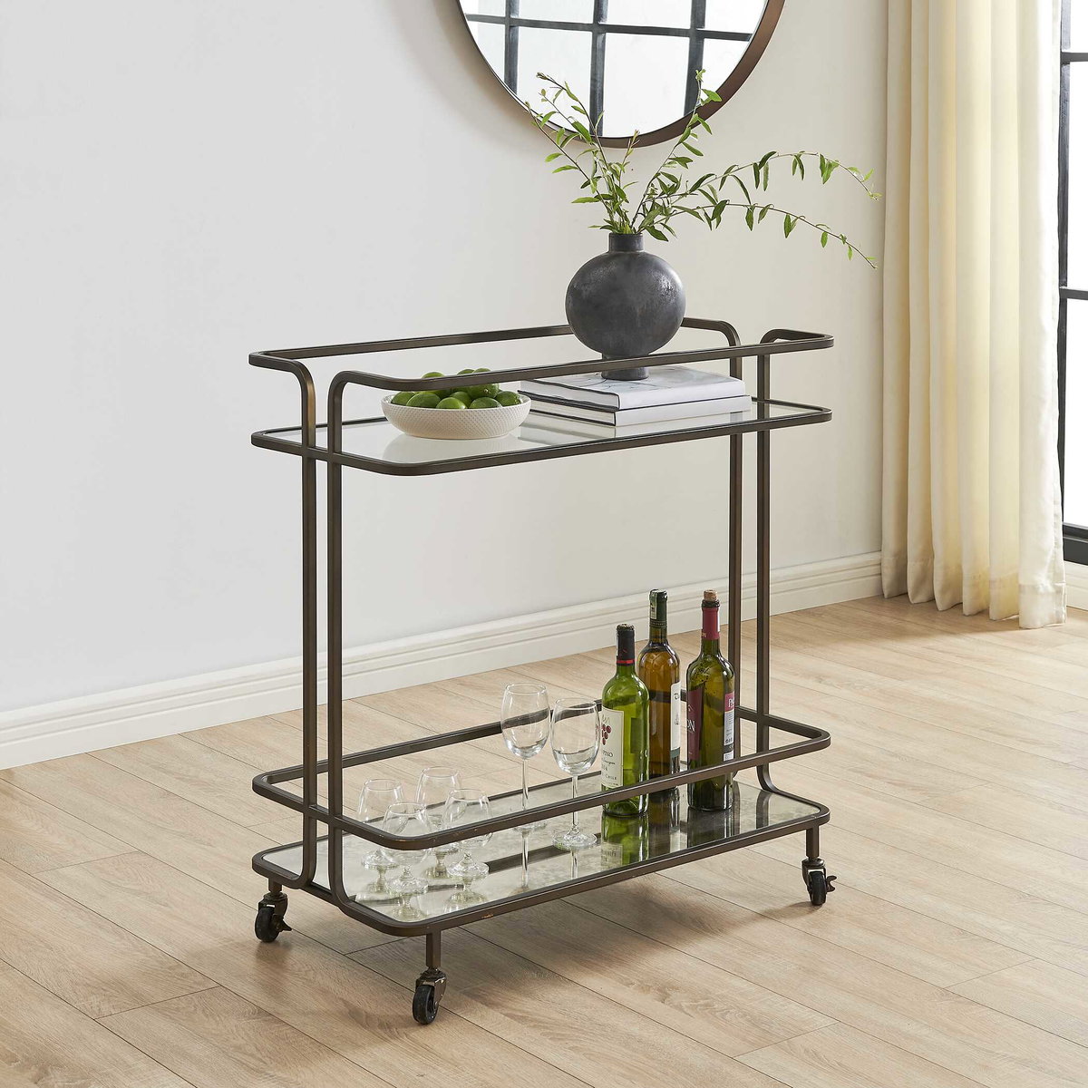 Erivo Bronze Bar Cart, Bar Carts & Cabinet by Uttermost, 34" width x 32" height x 16" depth View 4