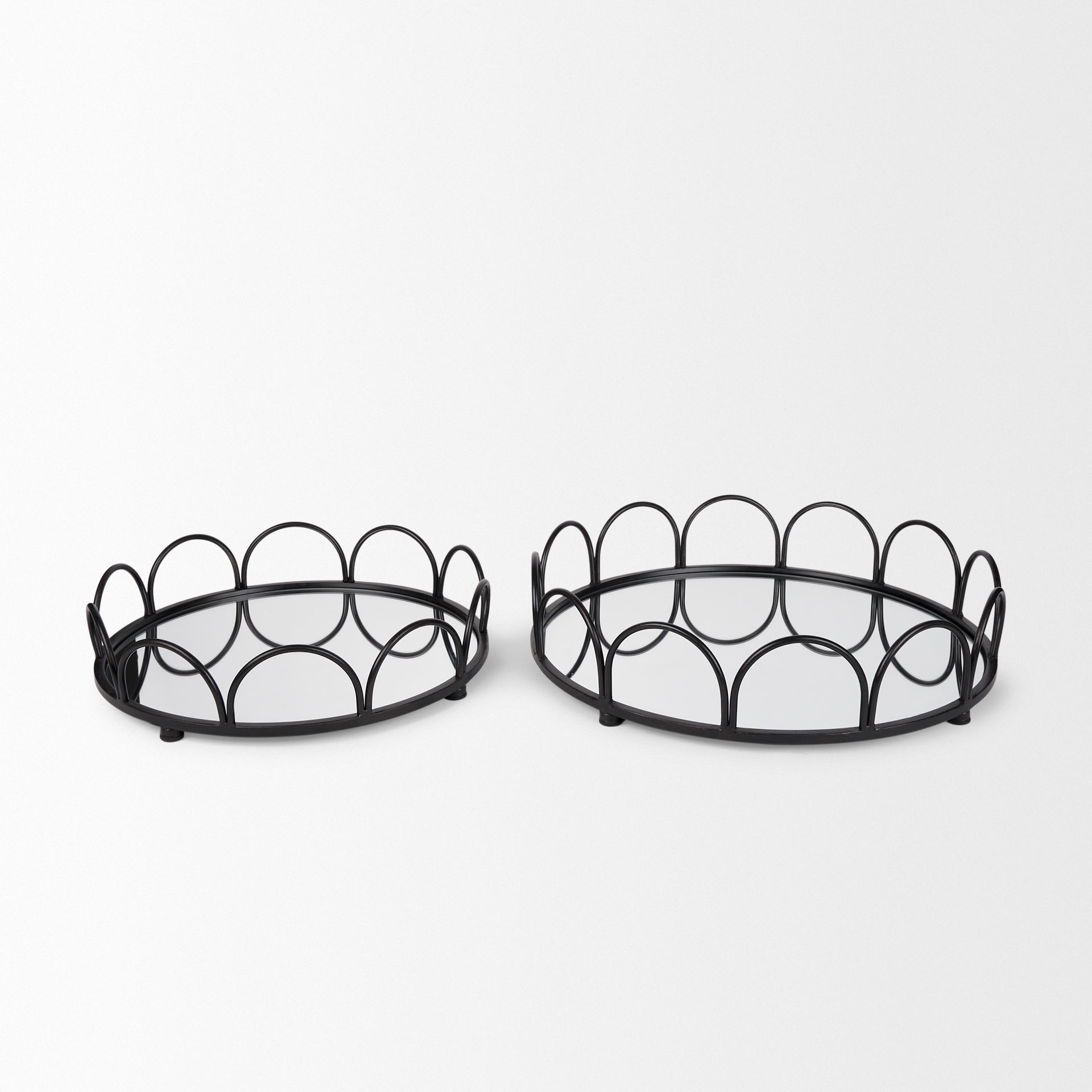 Lenore Round Metal/Mirror Tray Black (Set of 2) large image 