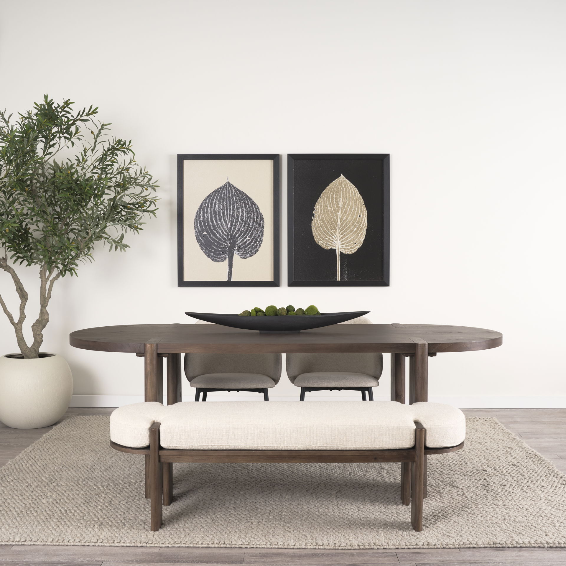 Sohan Dark Elm Wood Oval Dining Table, by Mercana, 91" length x 38" width x 30" height View 2