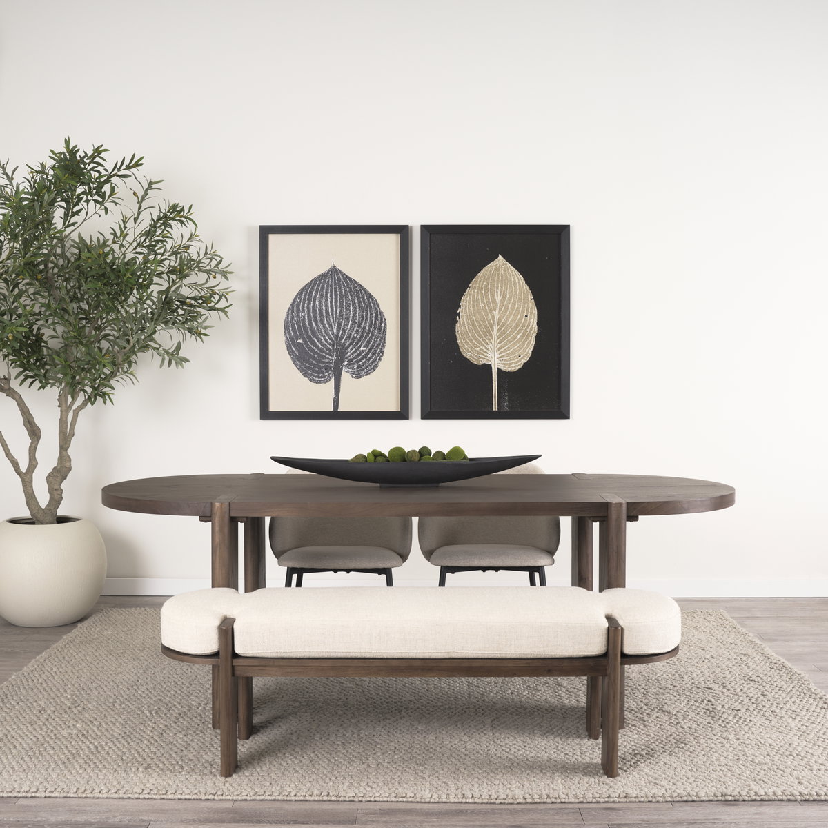 Sohan Dark Elm Wood Oval Dining Table, by Mercana, 91" length x 38" width x 30" height View 2
