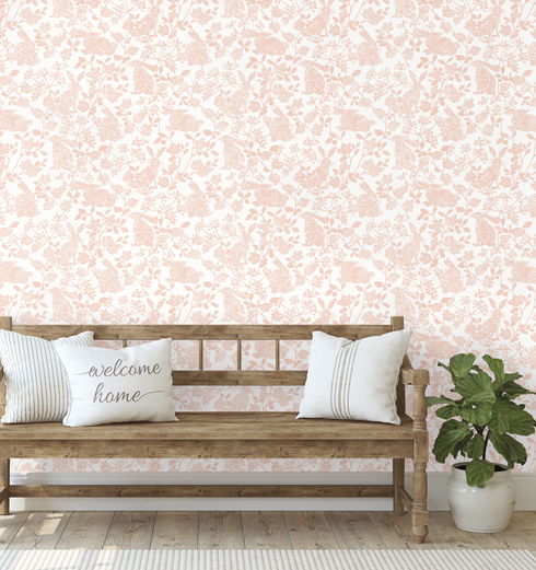 Botanical Bunnies Pink Peel & Stick Wallpaper