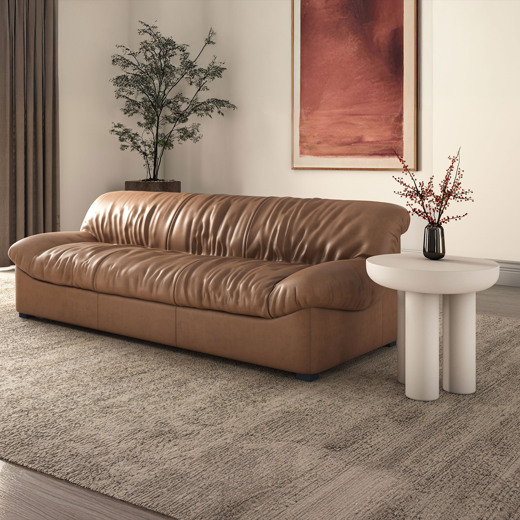 Halston Sofa Tan Leather, Sofas & Sectional by Moe's Home, 86.6" width x 27.5" height x 39.3" depth View 7