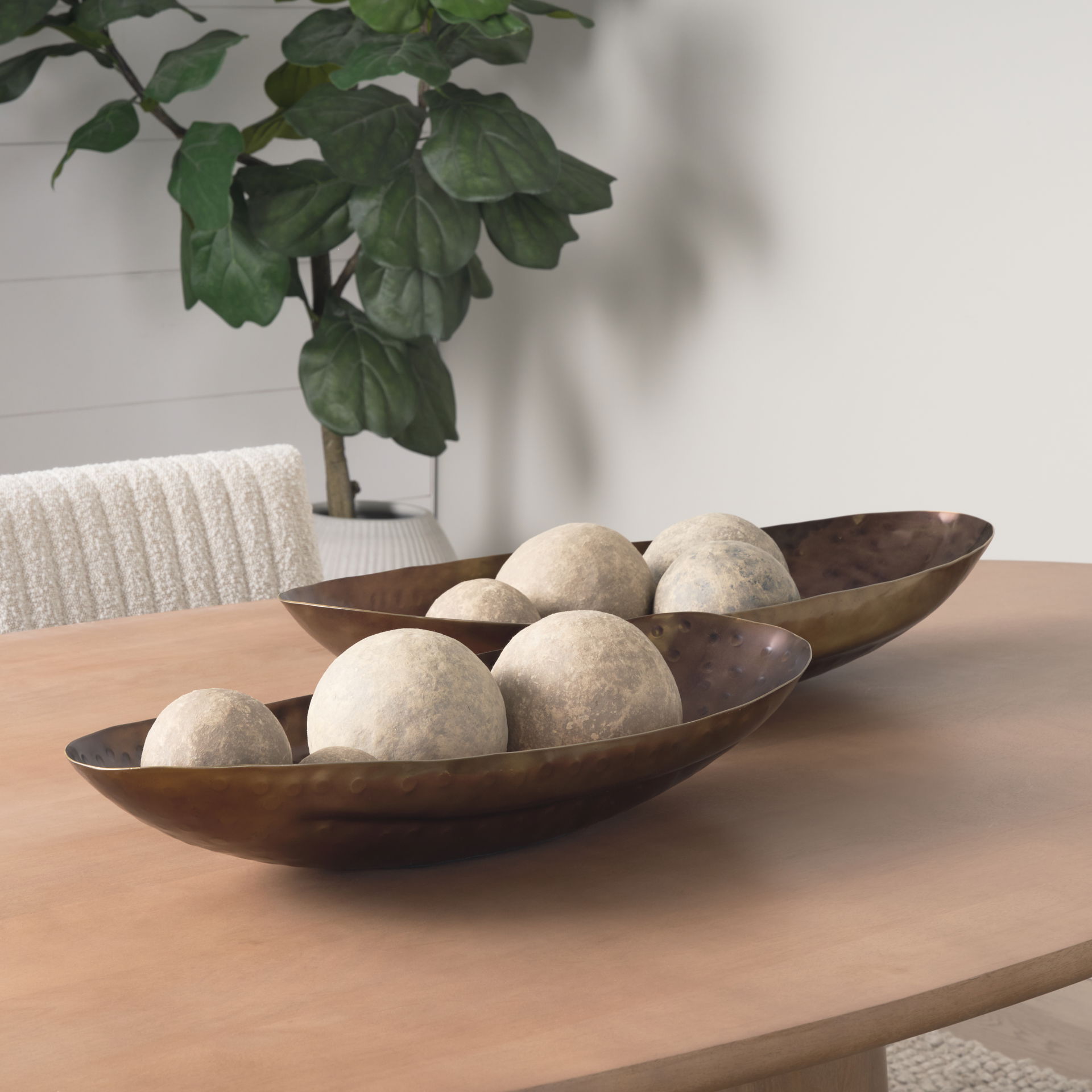 Karmen (Set of 2) Gold Hammered Oversized Bowls, Decorative Bowl by Mercana, 28.74" length x 11.81" width x 5.12" height View 2