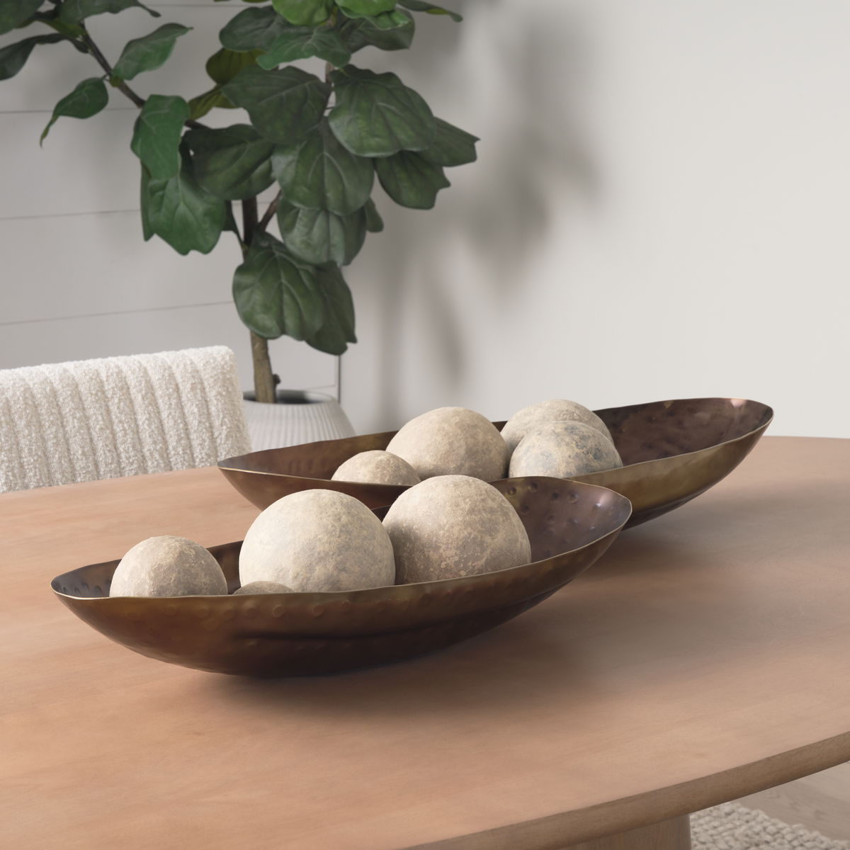 Karmen (Set of 2) Gold Hammered Oversized Bowls, Decorative Bowl by Mercana, 28.74" length x 11.81" width x 5.12" height View 2