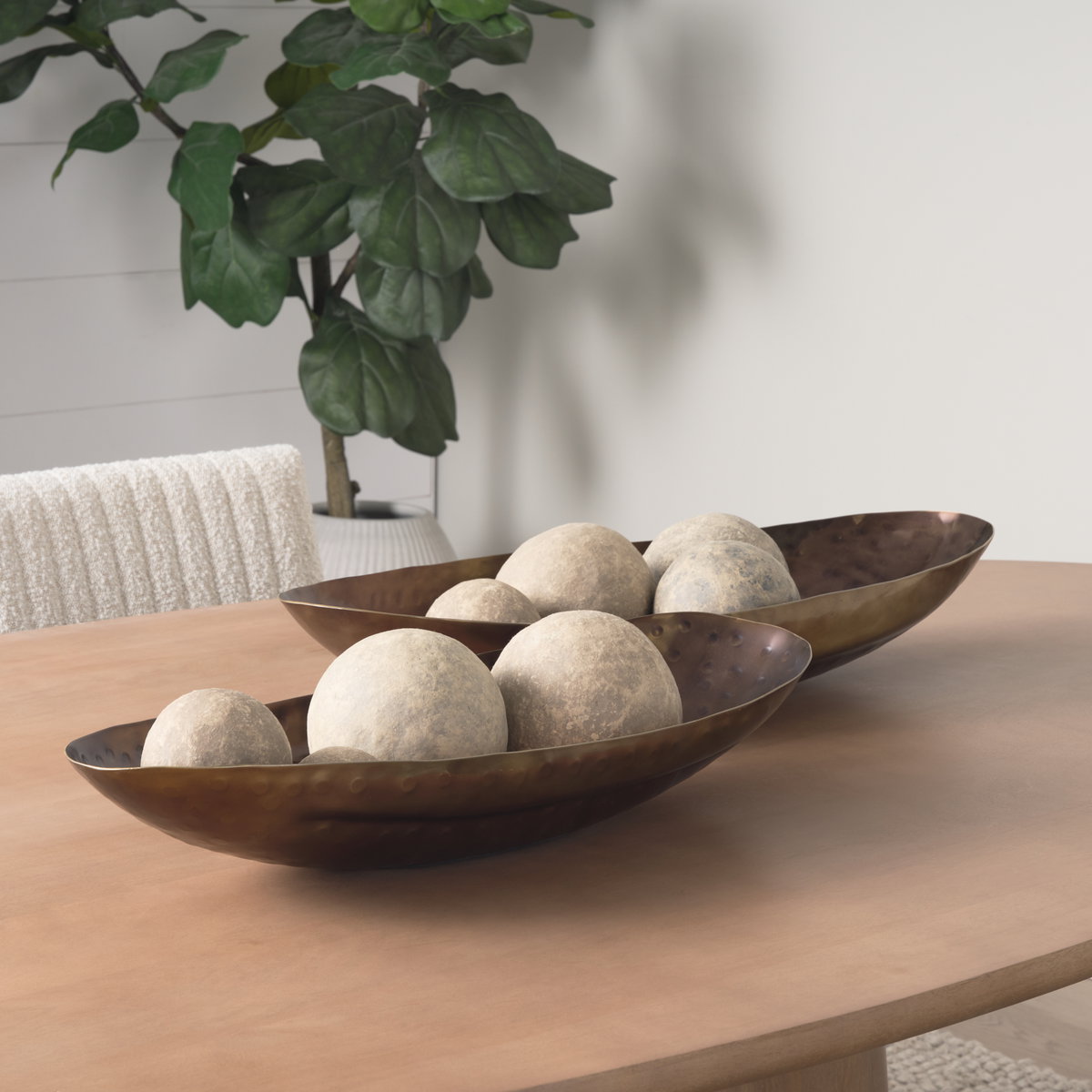 Karmen (Set of 2) Gold Hammered Oversized Bowls, Decorative Bowl by Mercana, 28.74" length x 11.81" width x 5.12" height View 2