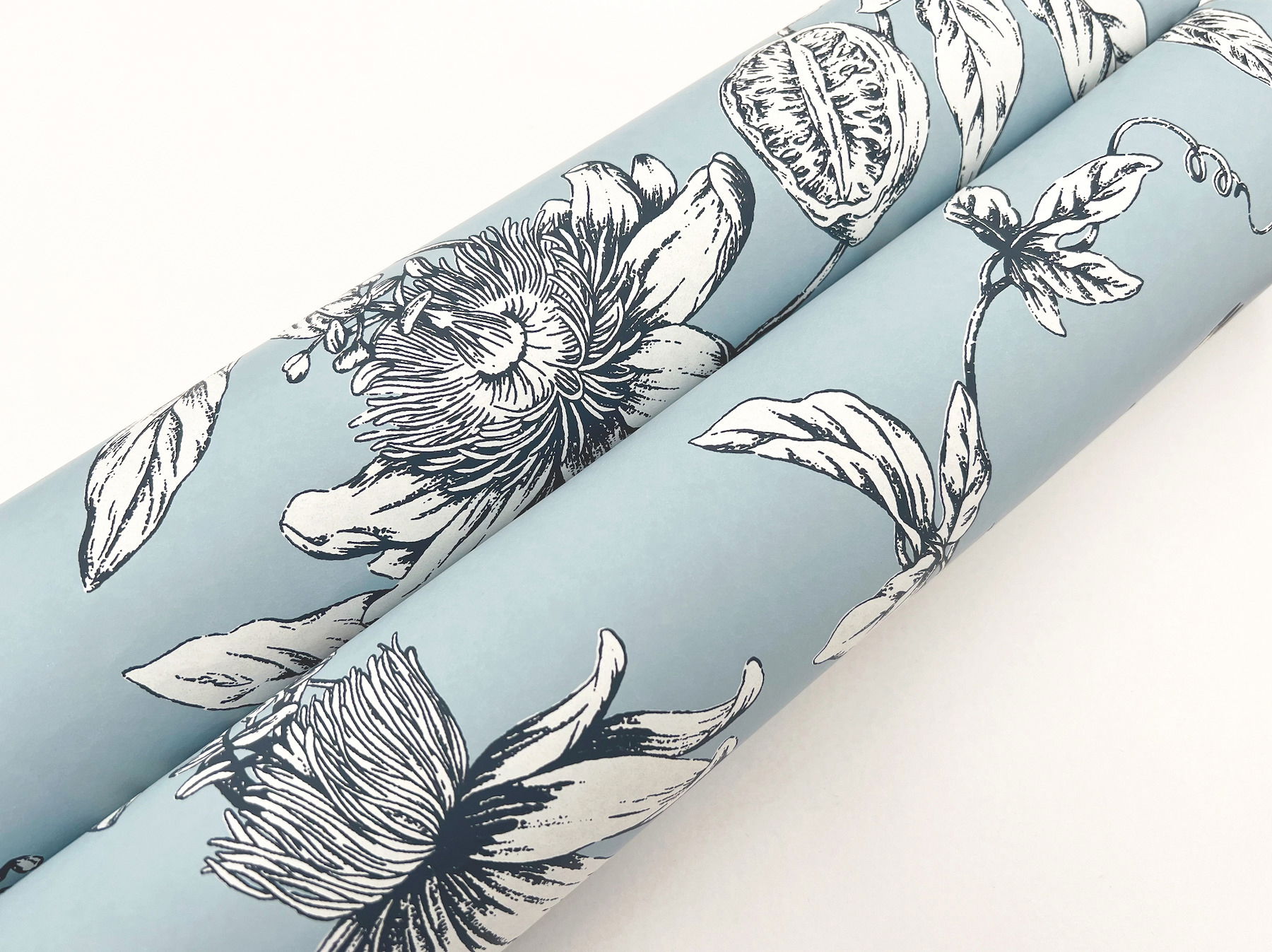 Passion Flower Toile Sky Blue Wallpaper large image 